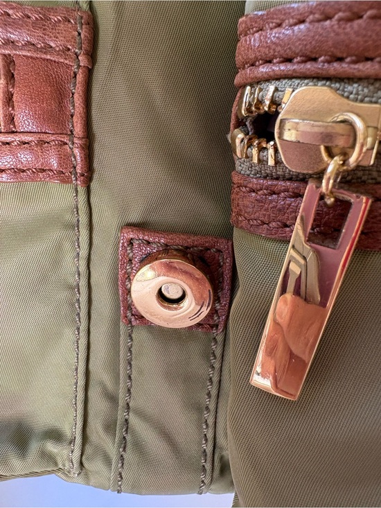 Tory Burch Olive Green Nylon Backpack with Brown Trim and Gold Hardware main image 13